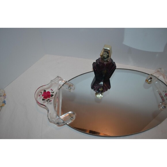 Vintage Glass Tray with Flowers Vanity Dresser - Picture 5 of 9